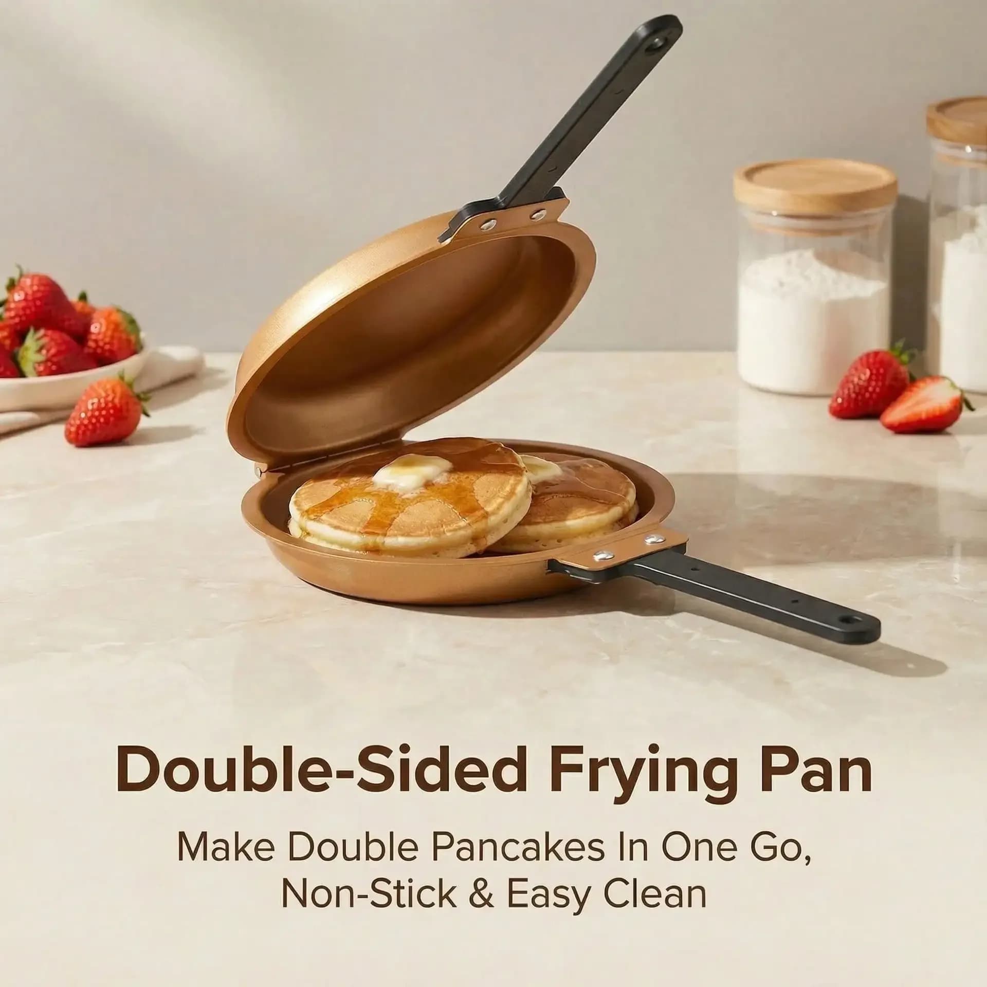 Double Sided Folding Frying Pan Non-stick Flip Pancake Maker Flat Base Low Smoke Skillet for Steak Eggs Breakfast