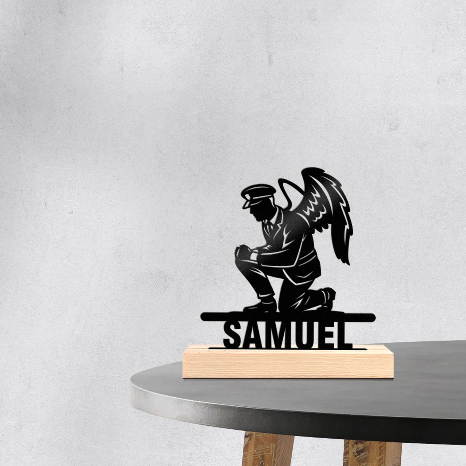1pc Personalized Metal Artwork Custom Content With Wooden Base Holiday Decoration Gifts,Desktop Statue Ornaments