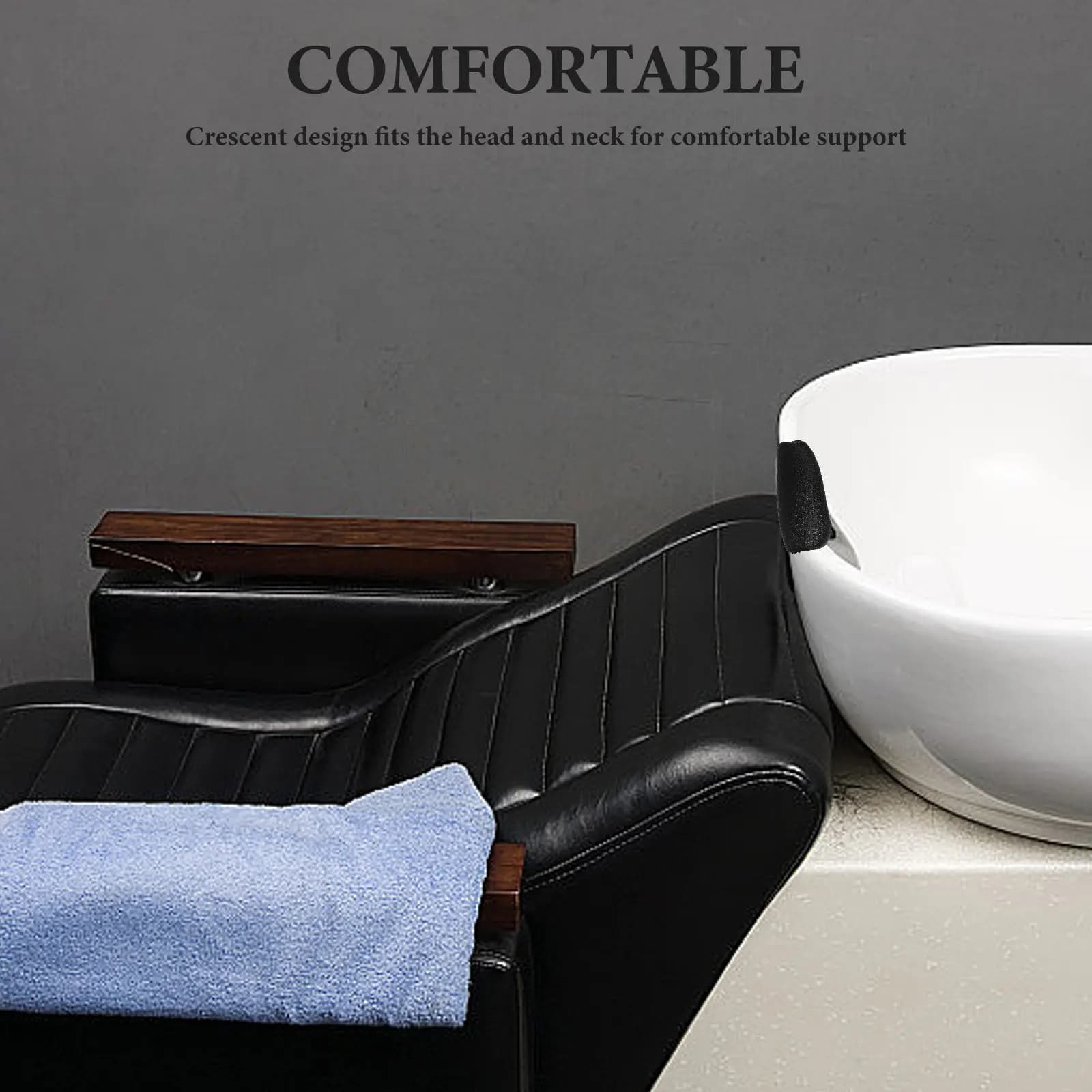 2 Pezzi Cuscino Ergonomico a Mezzaluna per Poggiatesta Lavatesta, Supporto per Testa e Collo Nero per Salone Spa