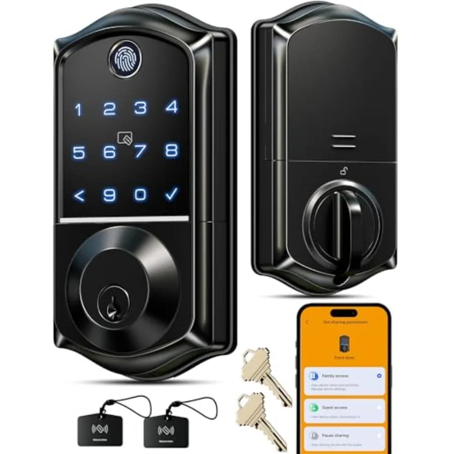 VE017 Serratura Intelligente con Impronta Digitale, Controllo App, Accesso Senza Chiave 8-in-1, Chiusura Automatica, Porta di Alimentazione di Emergenza, Touchscreen Elettronico
