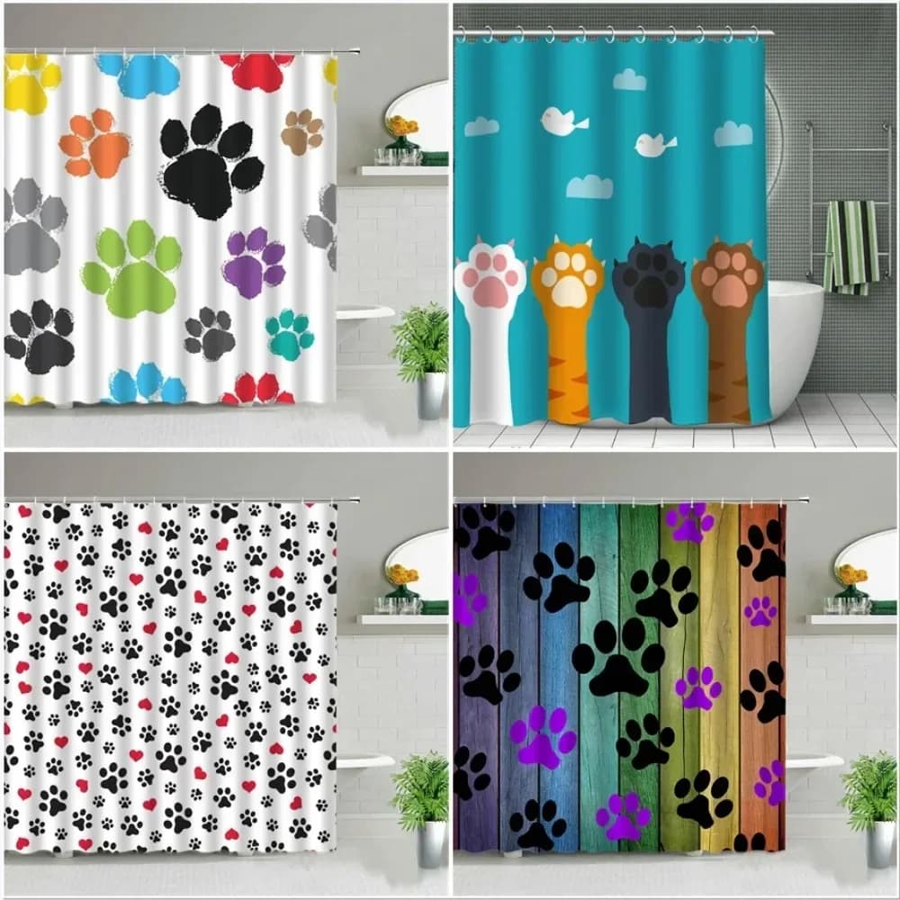 Cartoon Animal Plant Tende da doccia Fiore Zampa di cane Stampa Natale Kid Home Decor Tende da bagno in tessuto Set di accessori per il bagno
