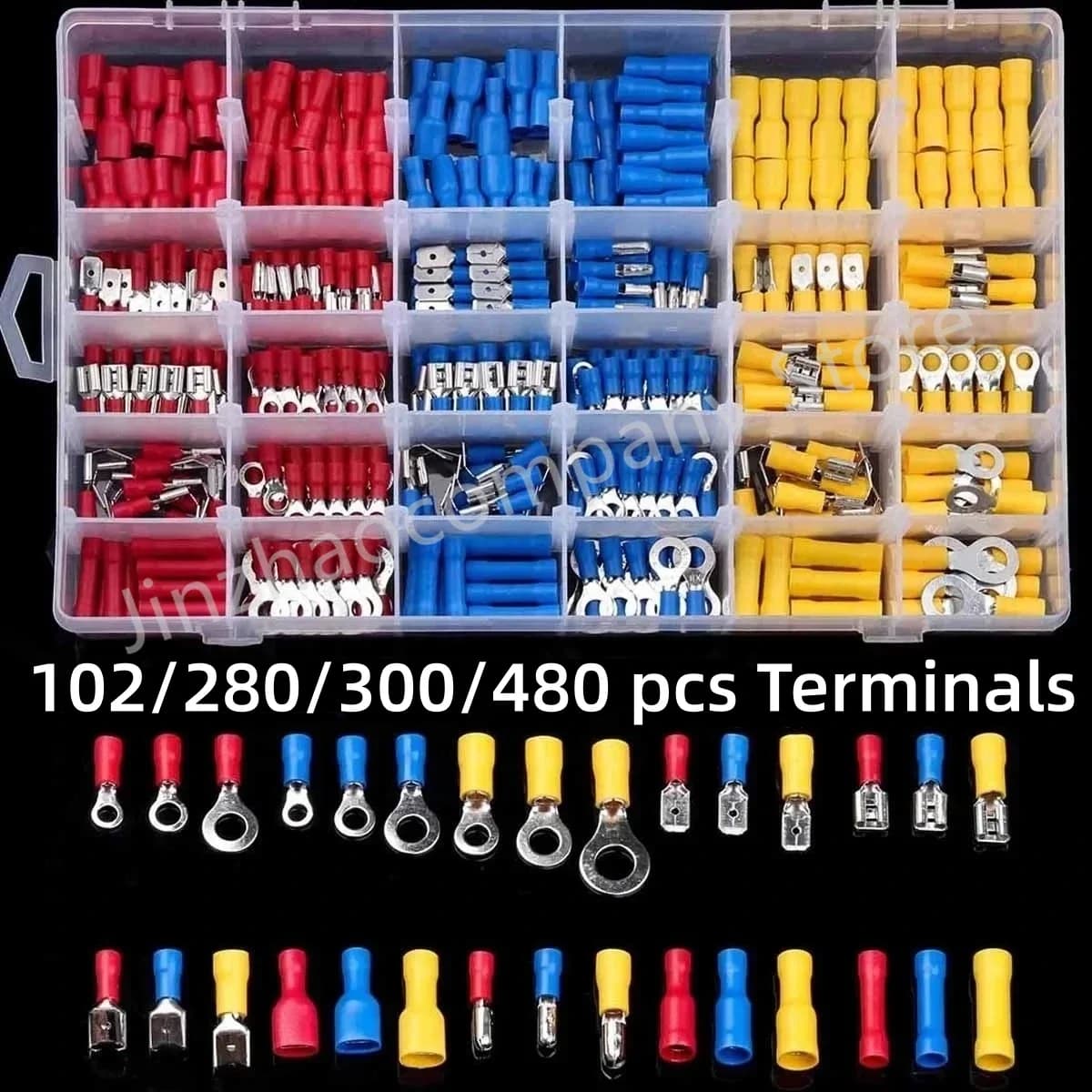 Insulated Ring Terminal Use for Bolt Hole Pure Copper Cable Cold Press Spade Connector Wire End Circular Crimp Lug Complete Set