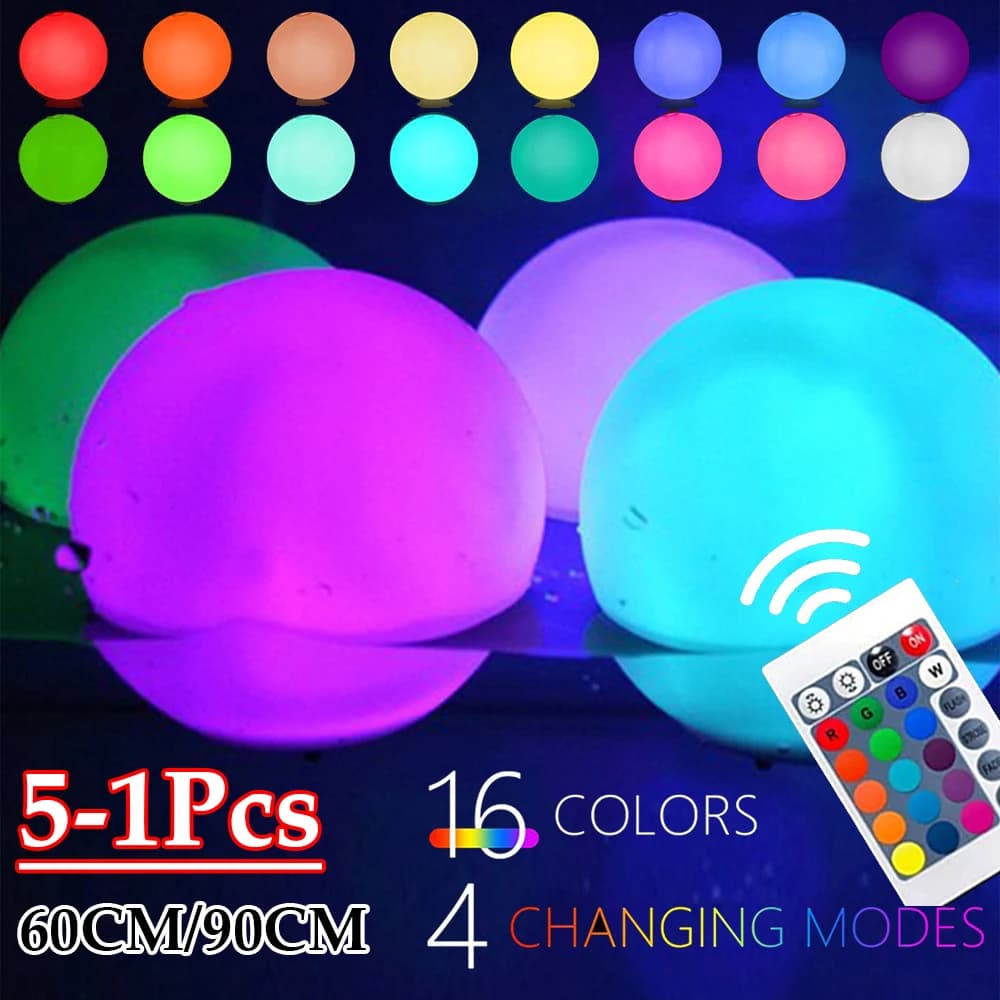 1-5PCS 16 colori LED incandescente palloncino da spiaggia 60/90cm piscina gonfiabile pallone da spiaggia gioco d'acqua estivo sport festa gioca palla leggera