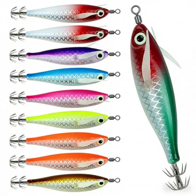 Esca Luminosa per Pesca 8cm 5.6g, Amo per Calamari con Suono, Esca Bionica per Pesca in Mare e Acqua Dolce