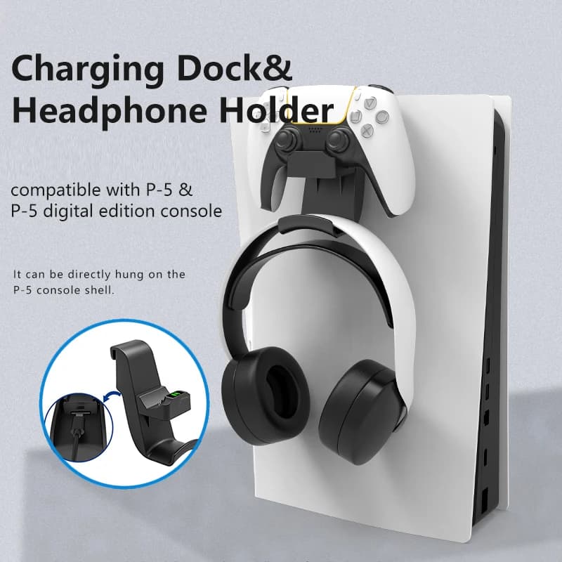 Supporto 2 IN 1 per controller/auricolare PS5, con funzione di ricarica per controller
