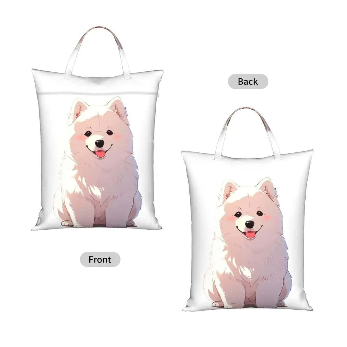 Cartoon Style Cute Samoyed Travel Laundry Bag Waterproof Reusable Dirty Clothes Pouch Gym Yoga Camping Washing Basket