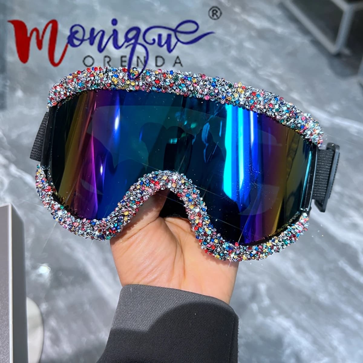 Occhiali da sci con strass pieni occhiali da moto da ciclismo antivento occhiali da sci da Snowboard invernali occhiali da sole con occhiali da sole all'aperto