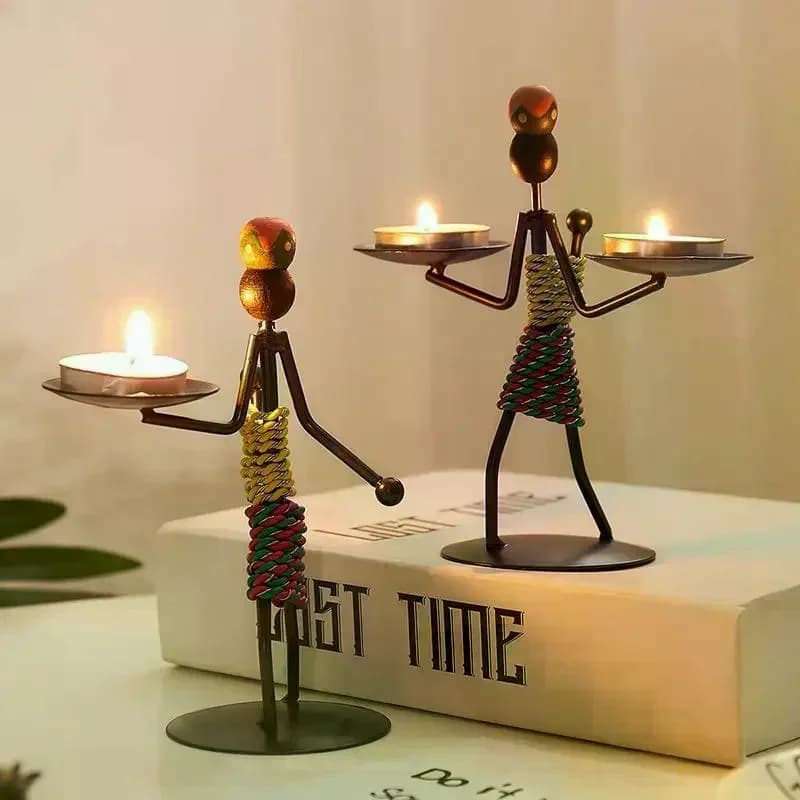 Nordic Candlestick Iron Creative Retro Desktop Ornament Candle Holder Abstract Crafts Home Bar Decor