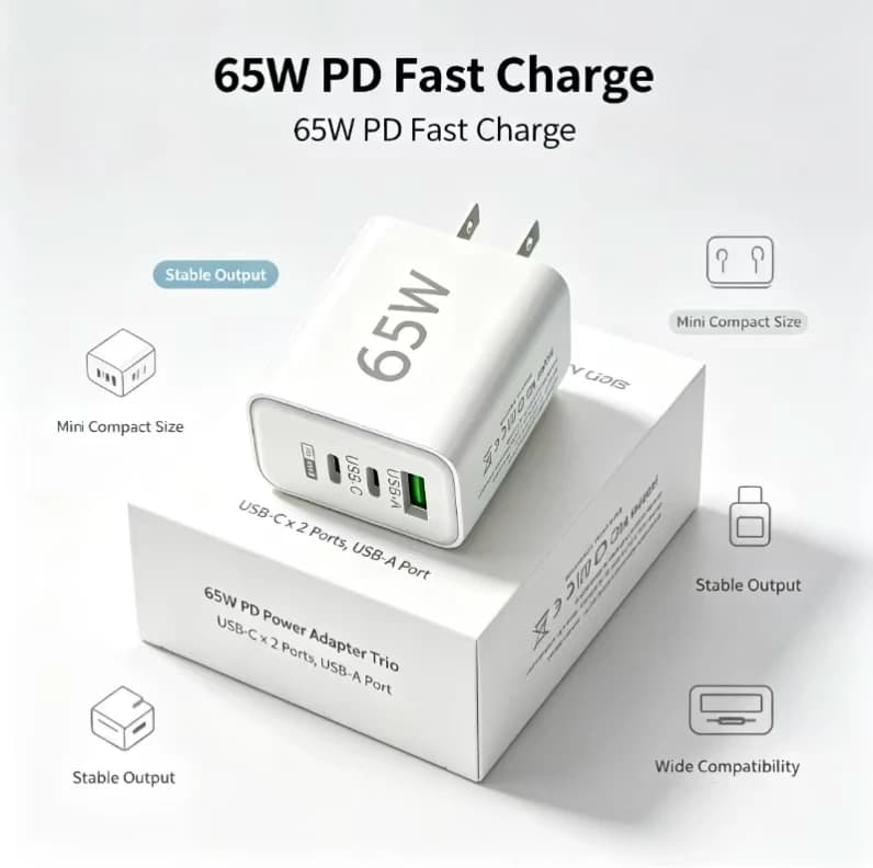 65W GaN Fast Charging USB Type C Charger US Plug PD 3.0 Quick Charge Travel Wall Charger For Phone Adapter For iPhone Samsung