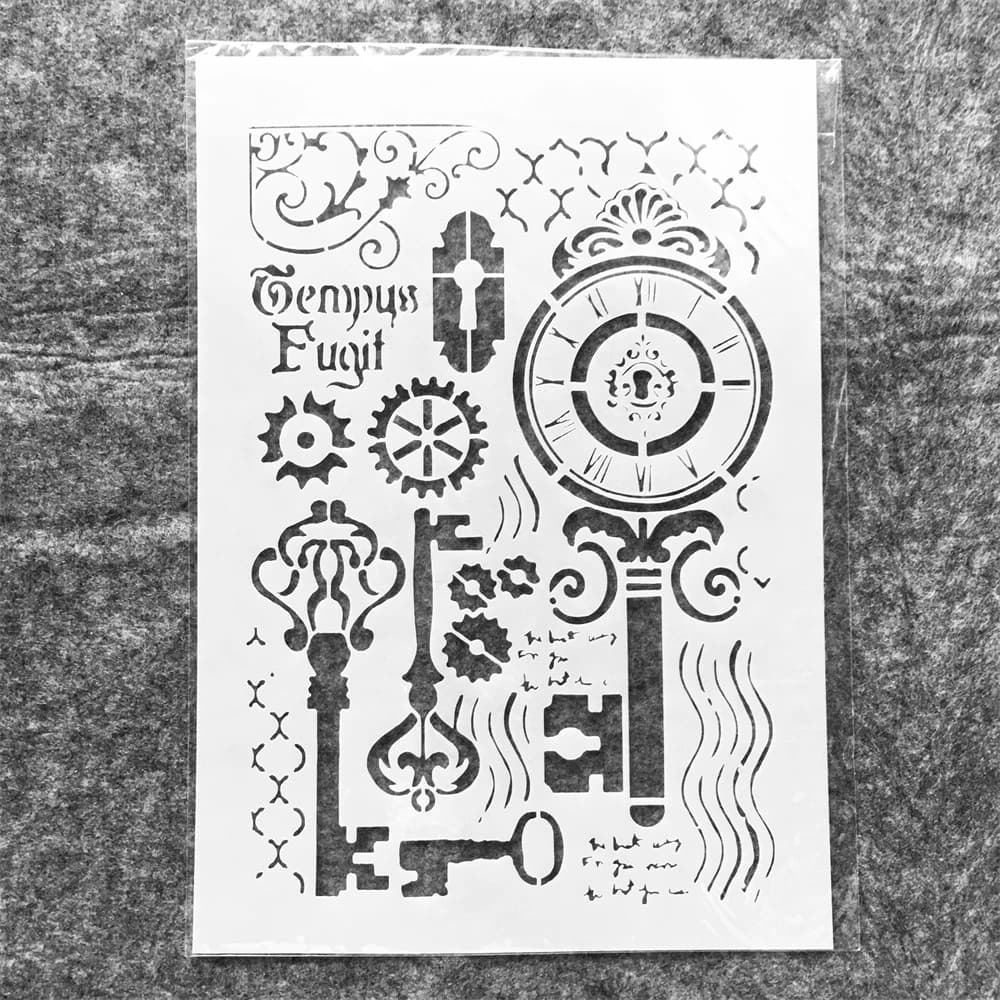 A4 29 cm Orologio vintage Chiave Gear Stencil per stratificazione fai-da-te Pittura murale Scrapbook Colorazione Goffratura Album Modello decorativo