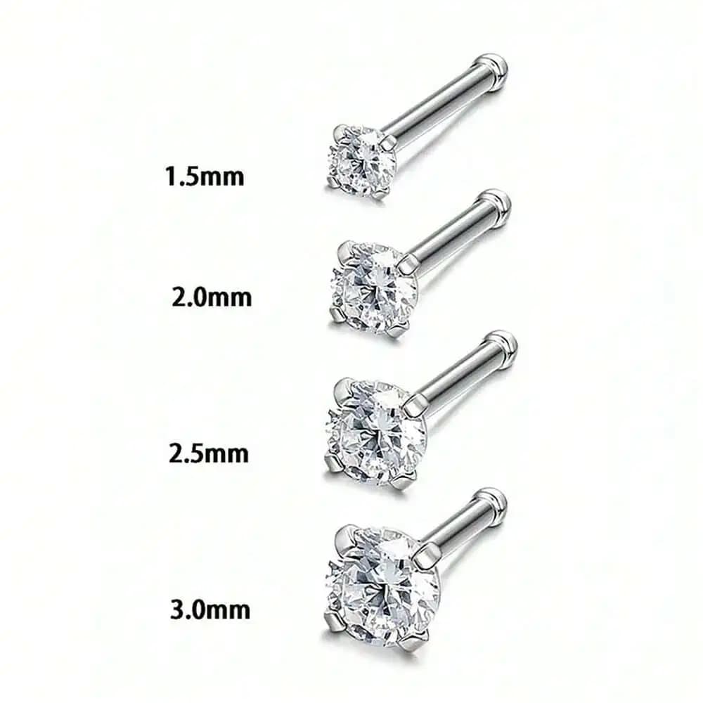 Piercing per il naso a forma di I ipoallergenico con zirconia cubica da 1,5 mm 2 mm 2,5 mm 3 mm per donna