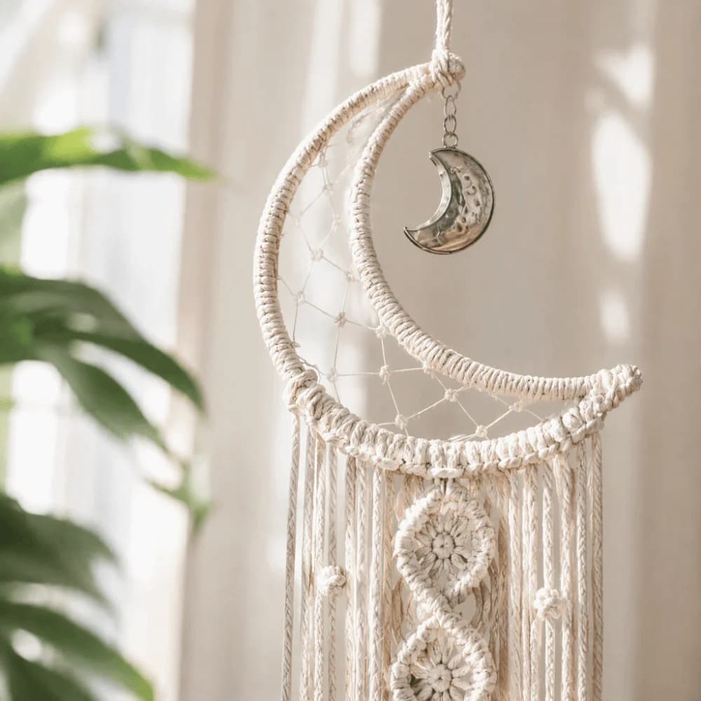 94x20cm Moon Dream Catchers White Alloy Accessories Wall Hanging Dream Catchers with Tassel Cotton Macrame Woven Dream Catchers