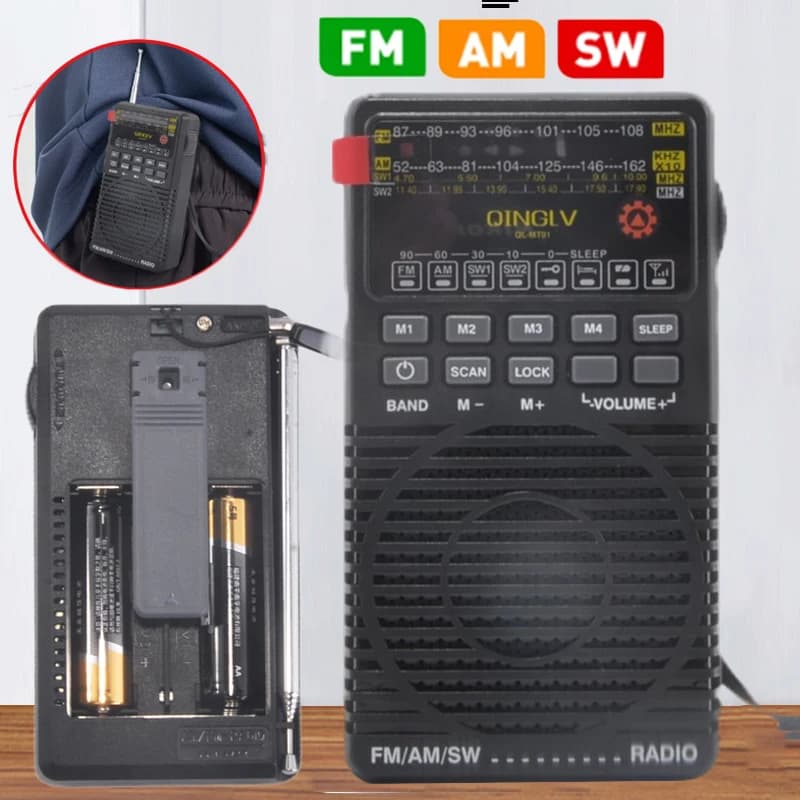Mini Pocket Full Band Radio Portable FM AM SW DSP Radios Recevier Sleep Timer Built-in Loudspeaker Support 3.5mm Headphones 2*AA