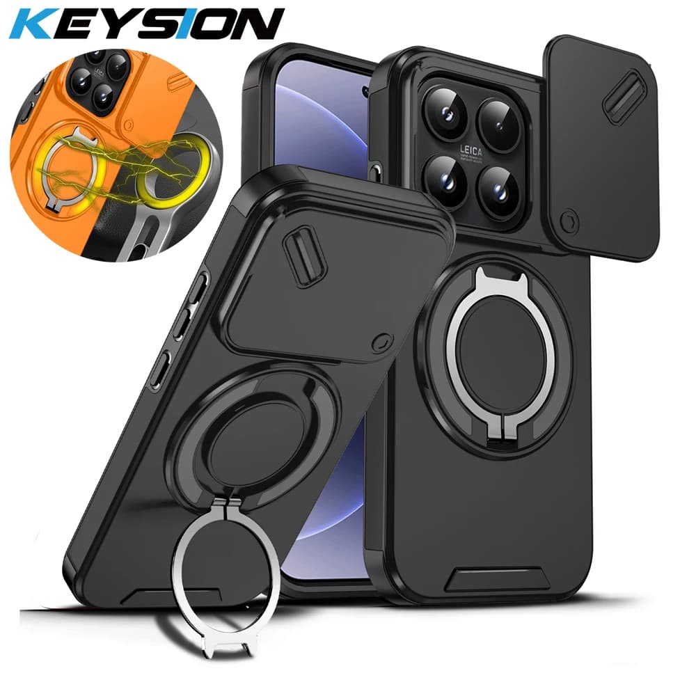 KEYSION 360° Rotating Ring Stand Phone Case for Xiaomi 17 Slide Camera Protection Magnetic Shockproof Back Cover for Xiaomi 17