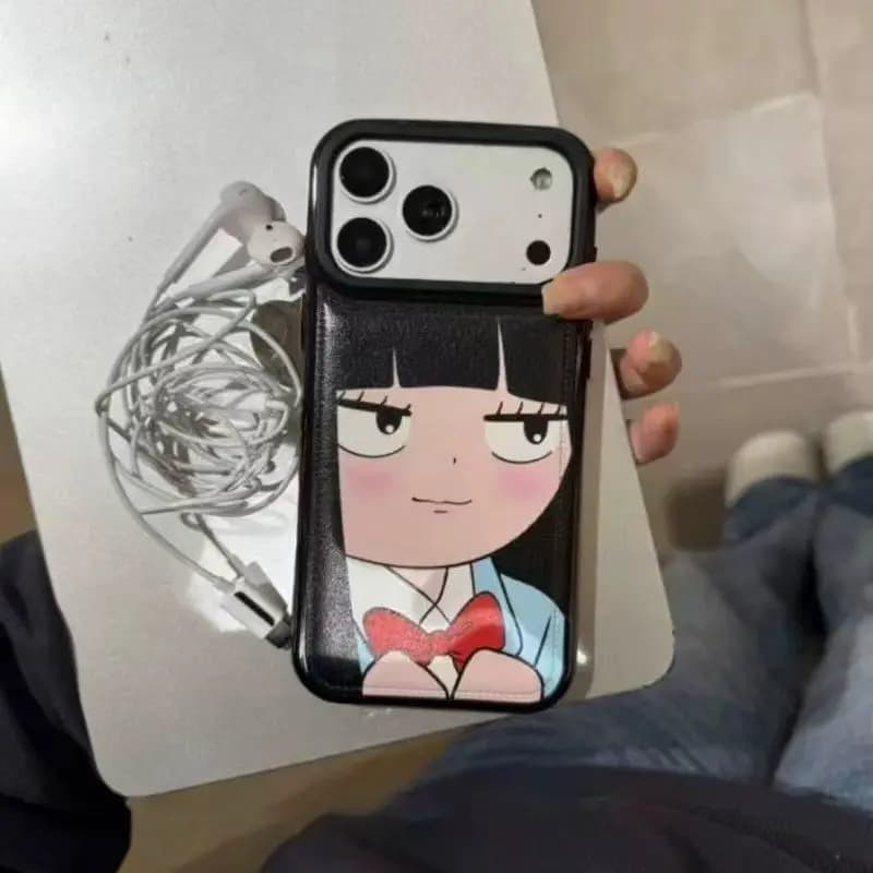 New Fashion Japan INS cute black hair pretty girl leather case for iPhone 17 Air 16 15 14 Pro Max 13 12 11 Y2k back cover