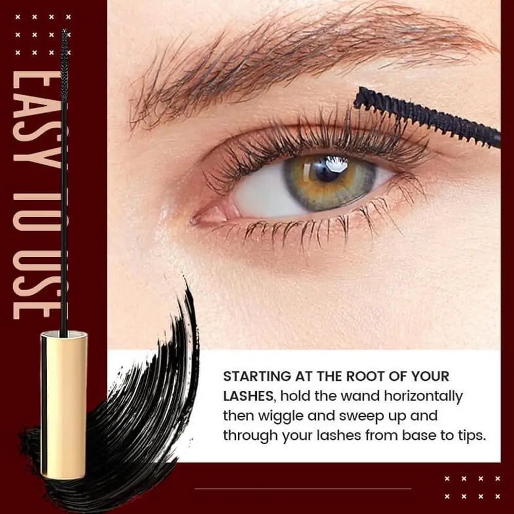 Mascara a Lunga Durata Impermeabile con Fibre di Seta, Volumizzante e Incurvante, Asciugatura Rapida