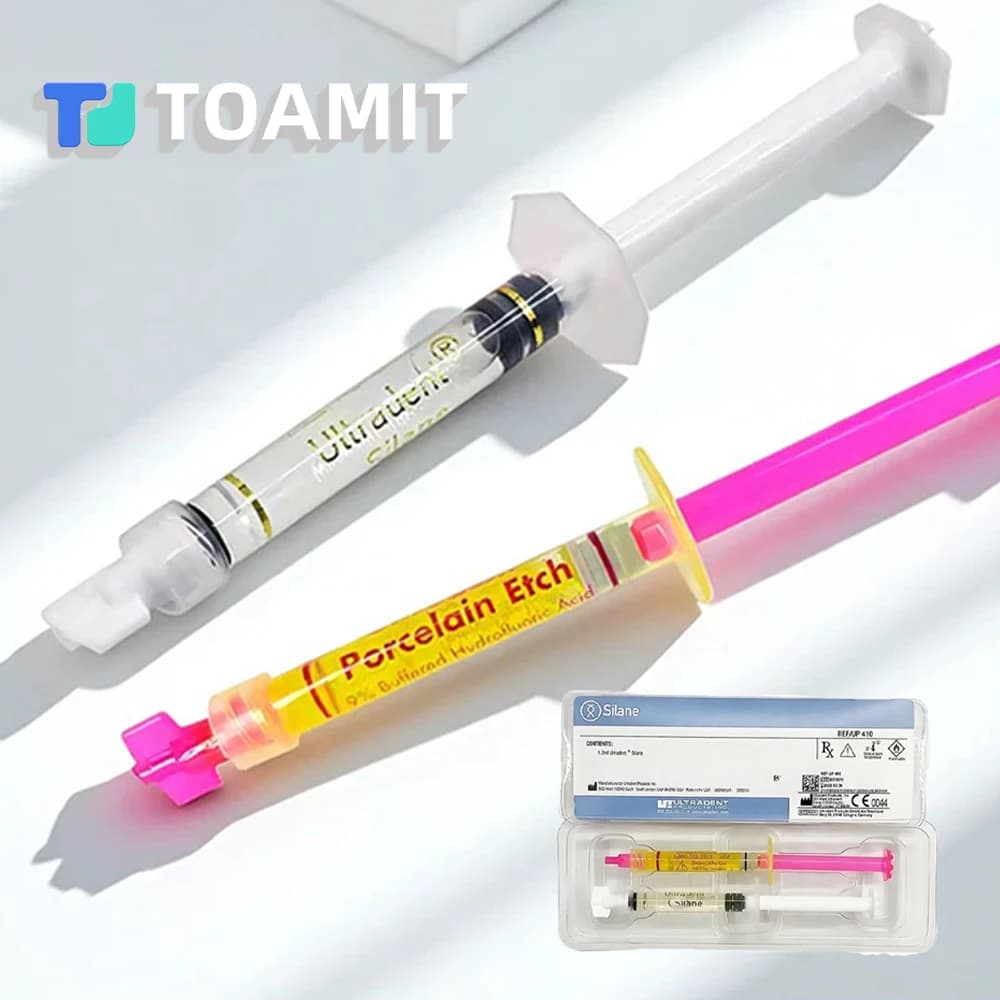 Dental Porcelain Etching & Zirconia Coupling Agent Kit, Hydrofluoric Acid Gel with Silane for Veneer & All-Ceramic Bonding