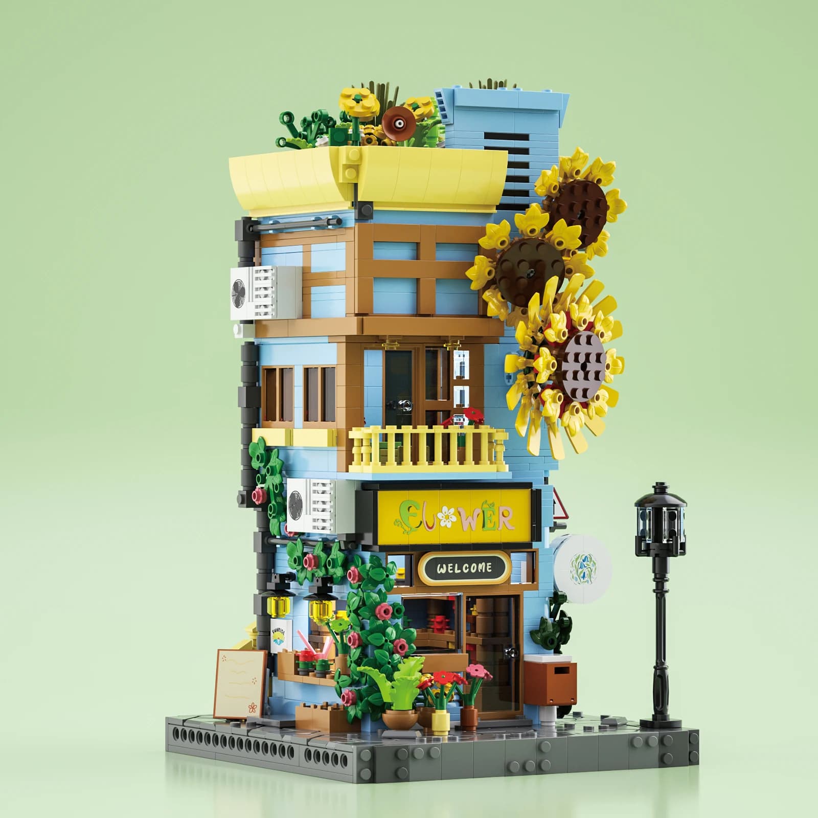 MOC Sunflower Tree Shop House Building Block Set Streetview Flower Architecture Desktop Decor Idea Toys Gift Children Birthday