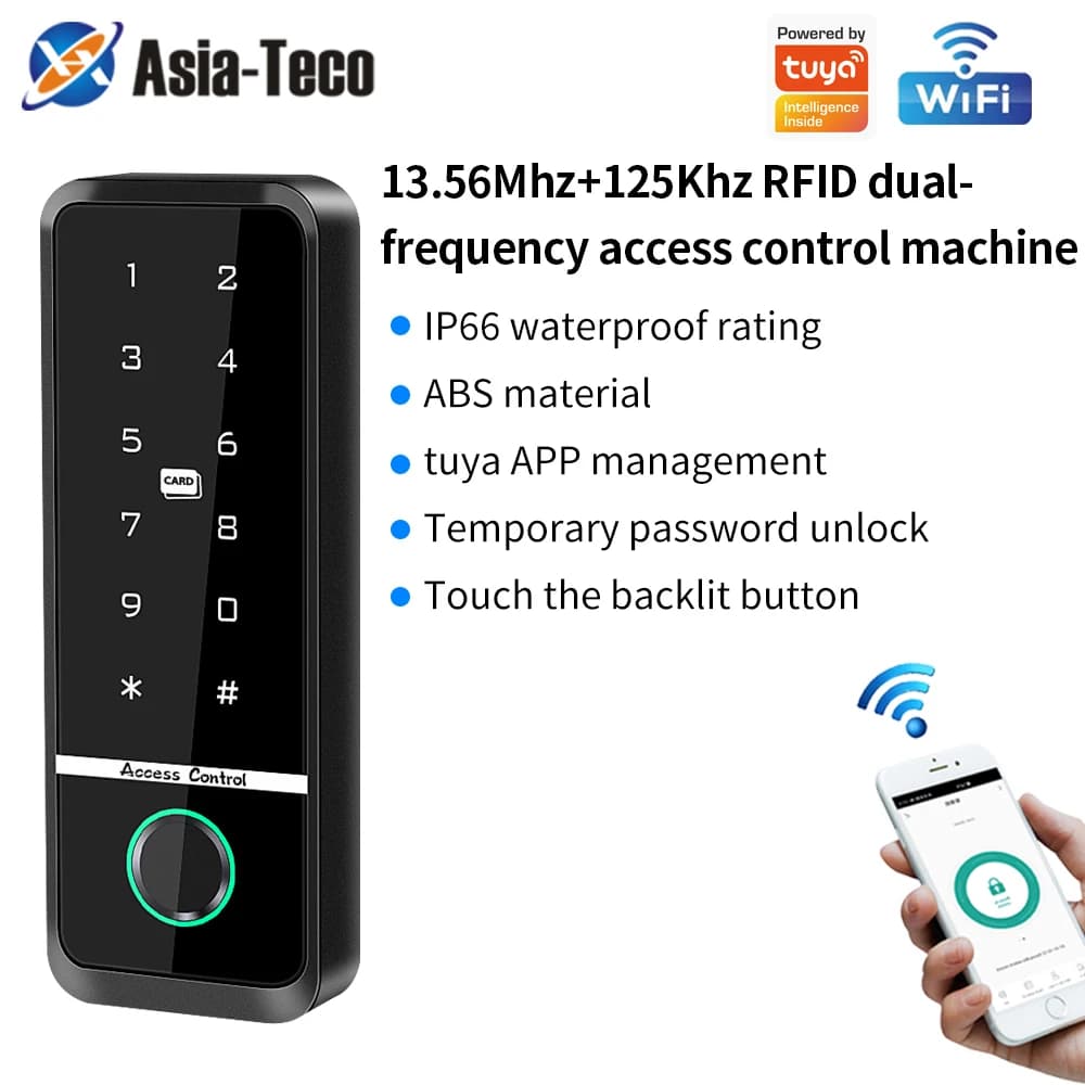 TF108 WiFi Tuya Lettore di controllo accessi per impronte digitali Smart Door Lock RFID Card Gate Opener Impermeabile 125Khz/13.56Mhz