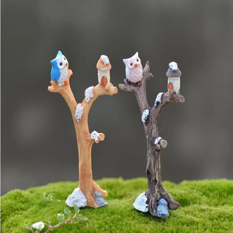 Mini rami di albero Miniature in resina Gufo Fata Giardino Casa Kit Bambole Ornamenti natalizi Giocattoli per bambini
