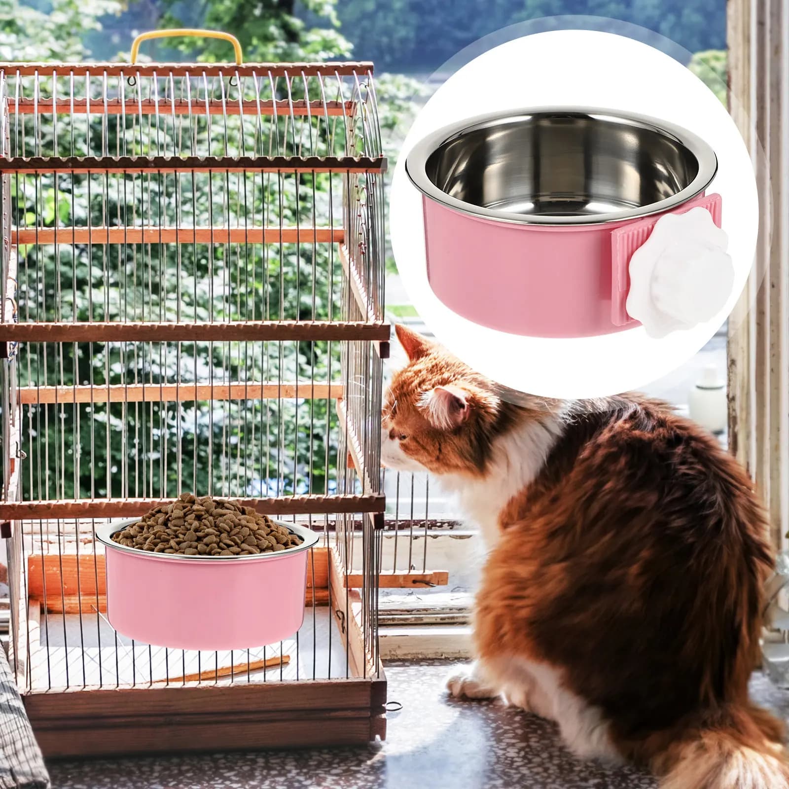 Ciotola per Cani in Acciaio Inossidabile, Ciotola Sospesa Antiscivolo con Design Filettato per Uso Domestico, Taglia S, Dispenser per Animali Domestici