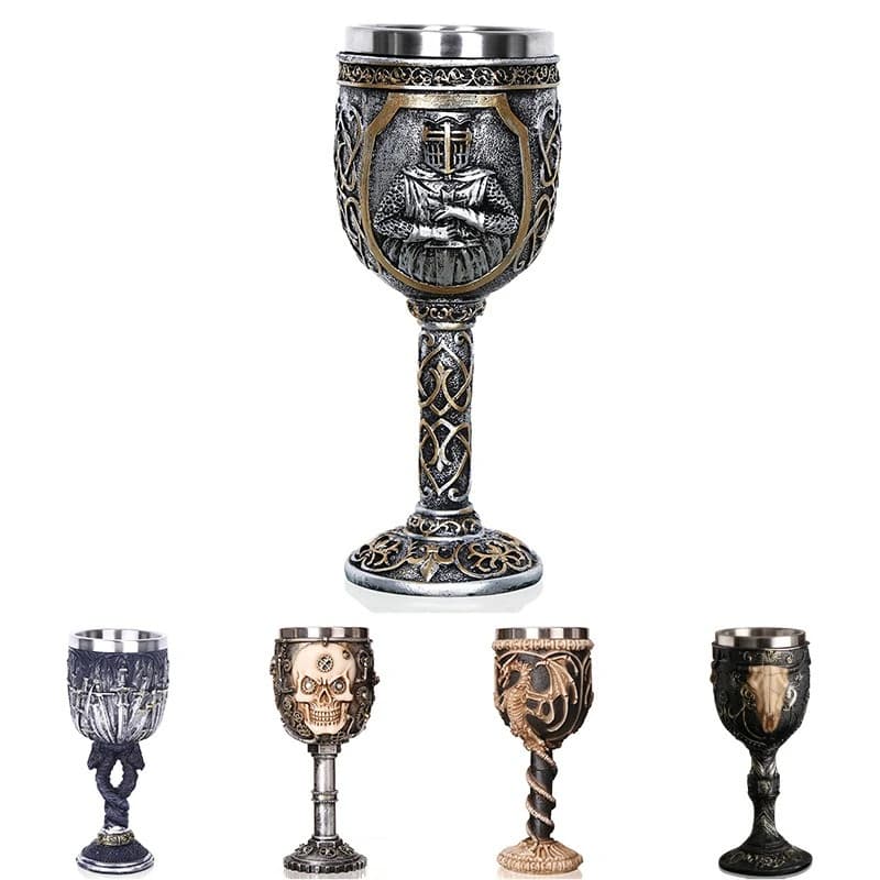 Tazza regalo con teschio in resina con piede alto, tazza decorativa creativa in acciaio inossidabile con testa di lupo stereoscopico 3D