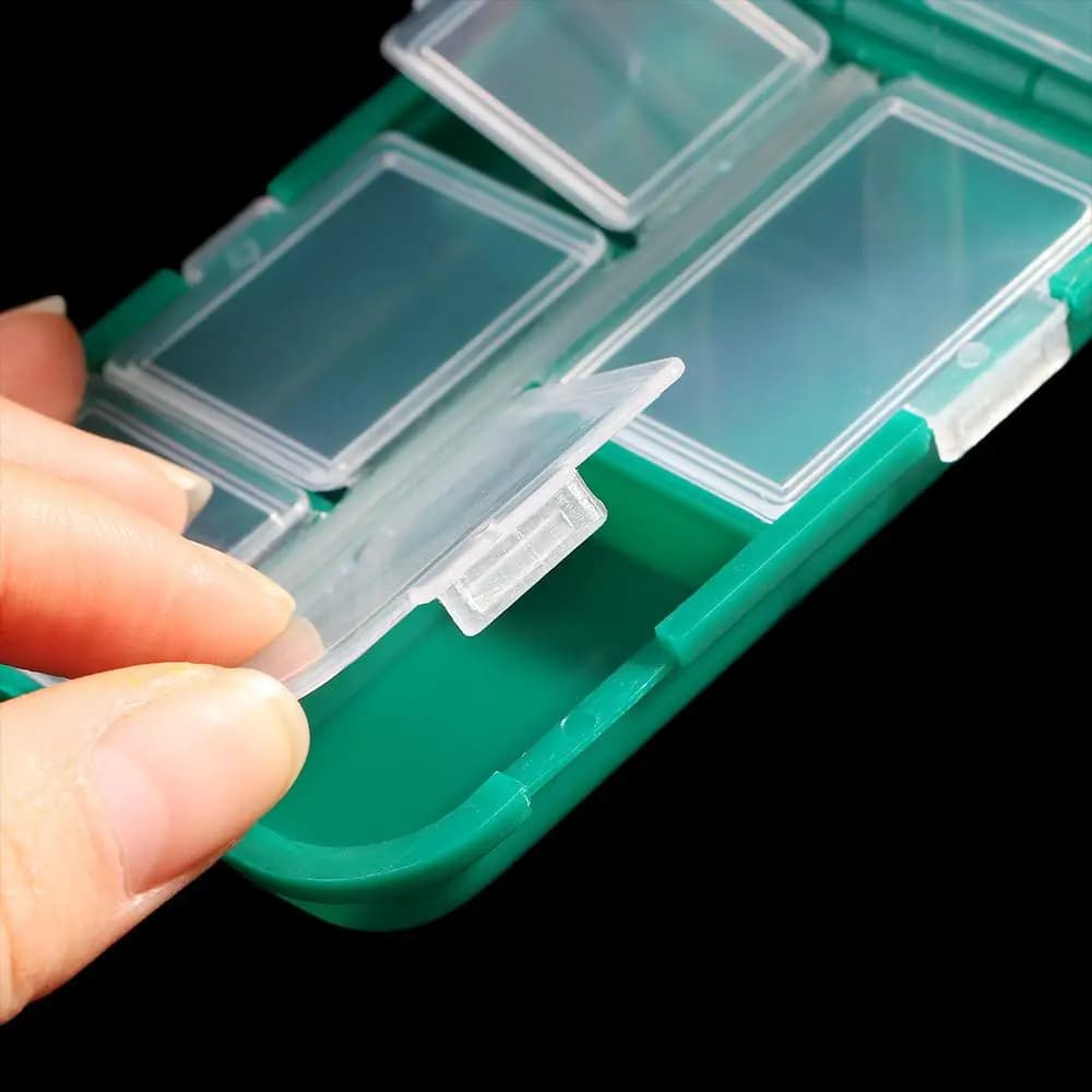 Gancio per esca per pesciolini Accessori per impianti di perforazione in plastica ecologica Custodia per esche da 10 reticoli Cassetta degli attrezzi per riporre attrezzatura da pesca