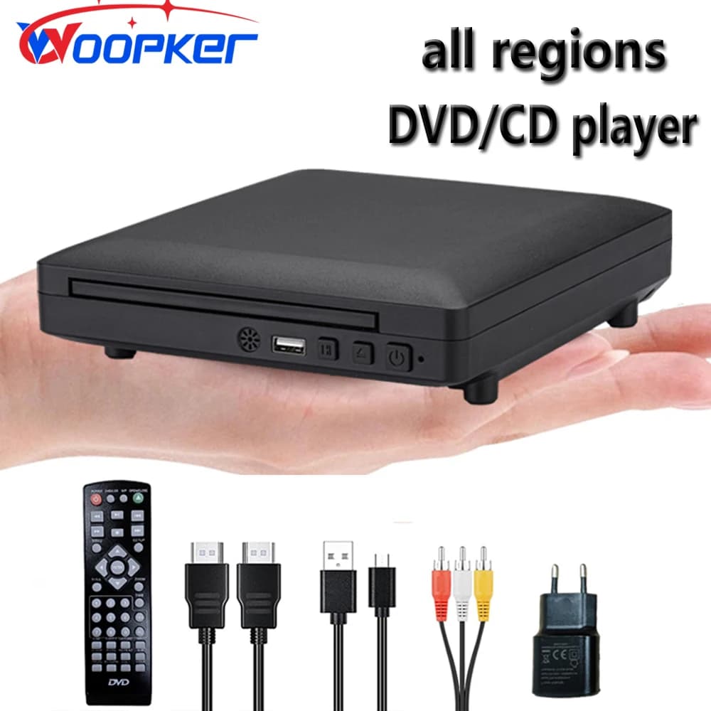 Woopker Mini Lettore DVD HD Cavo HDMI e RCA 1080p PAL/NTSC integrato in tutte le aree Lettore CD domestico USB 2.0 Memoria punto di interruzione