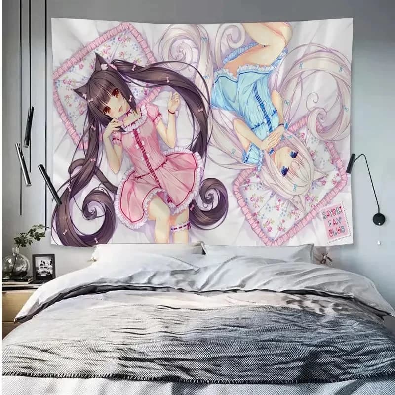 Cute Anime Girls Japanese Style Art Sci-Fi Tapestry Wall Hanging Decorative Blanket for Bedroom Living Room Dorm Home Decor