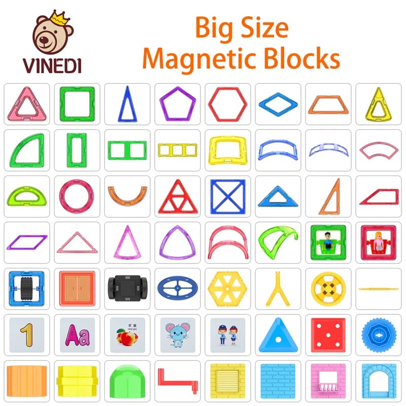 Mattoncini magnetici di grandi dimensioni, blocchi magnetici da costruzione, giocattoli educativi Montessori per bambini, regalo per bambini e bambine