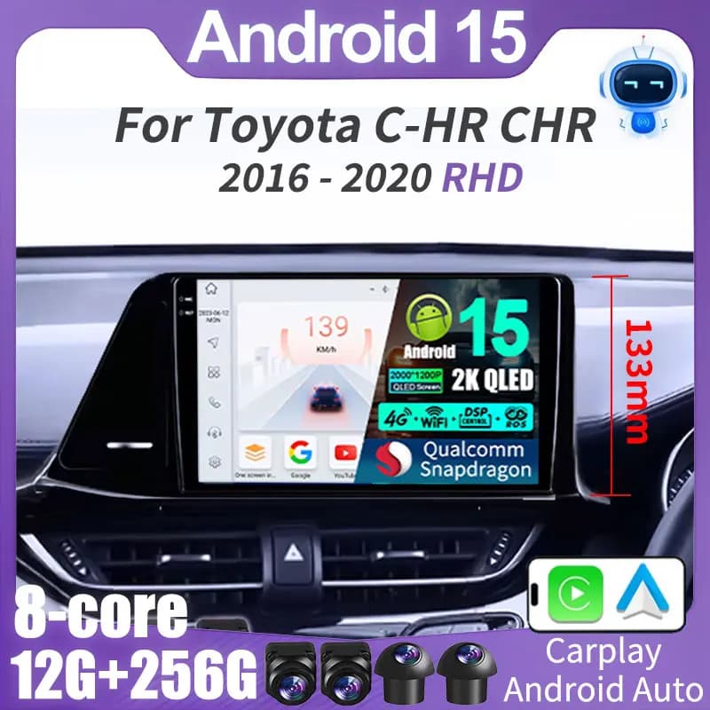 Autoradio Android 15 Per Toyota C-HR CHR 2016 2017 2018 2019 2020 RHD GPS Carplay Lettore Multimediale di Navigazione Stereo Auto Audio