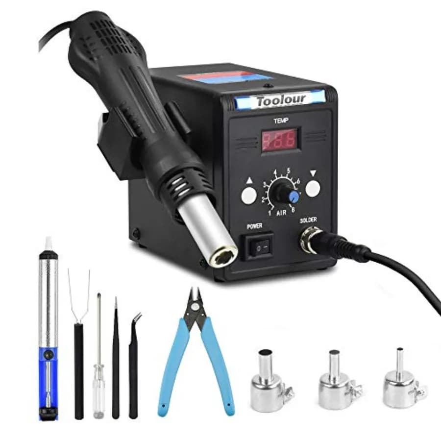 Stazione di Rilavorazione ad Aria Calda con Pistola Termica per Saldatura ° F/ ° Pistola ad Aria Calda SMD con Display C 110V Stazioni di saldatura con flusso d'aria regolabile per BG