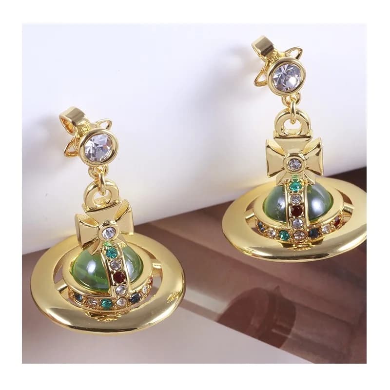 Jewelry Three-dimensional Star Jelly Green Colored Diamond Gold-plated Planet Niche Personalized Earrings Earrings Mixed Batch W