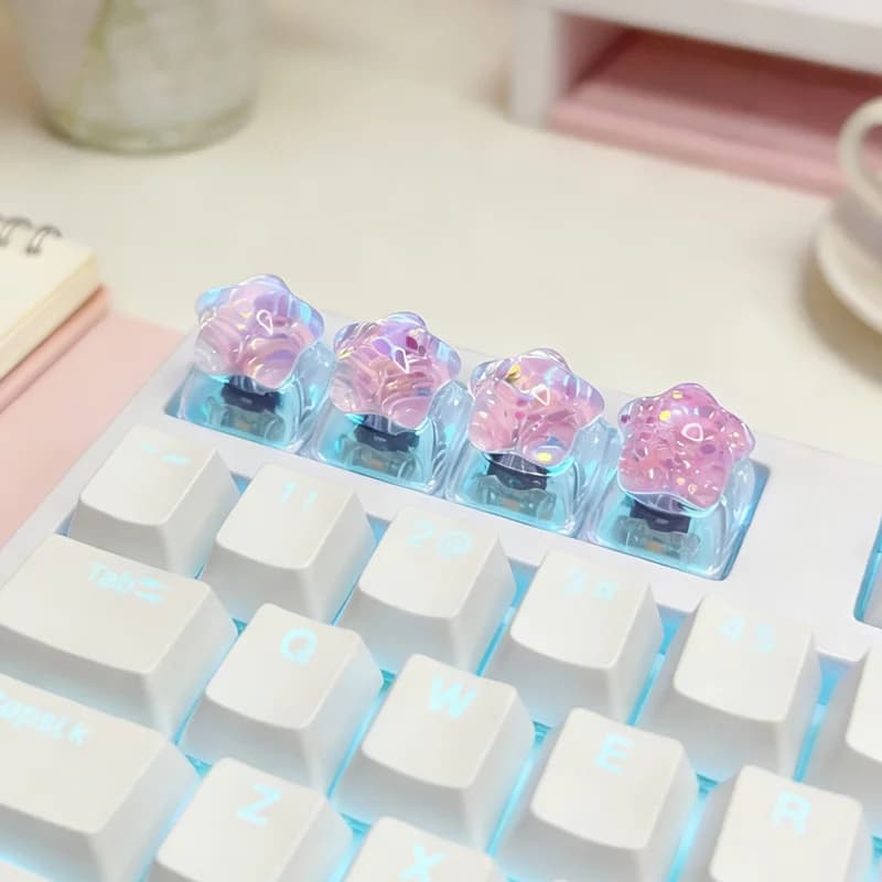 4 Pezzi Tasti Trasparenti Personalizzabili con Glitter a Forma di Stella, Tasti Direzionali 3D Carini per Tastiera Meccanica da Gaming