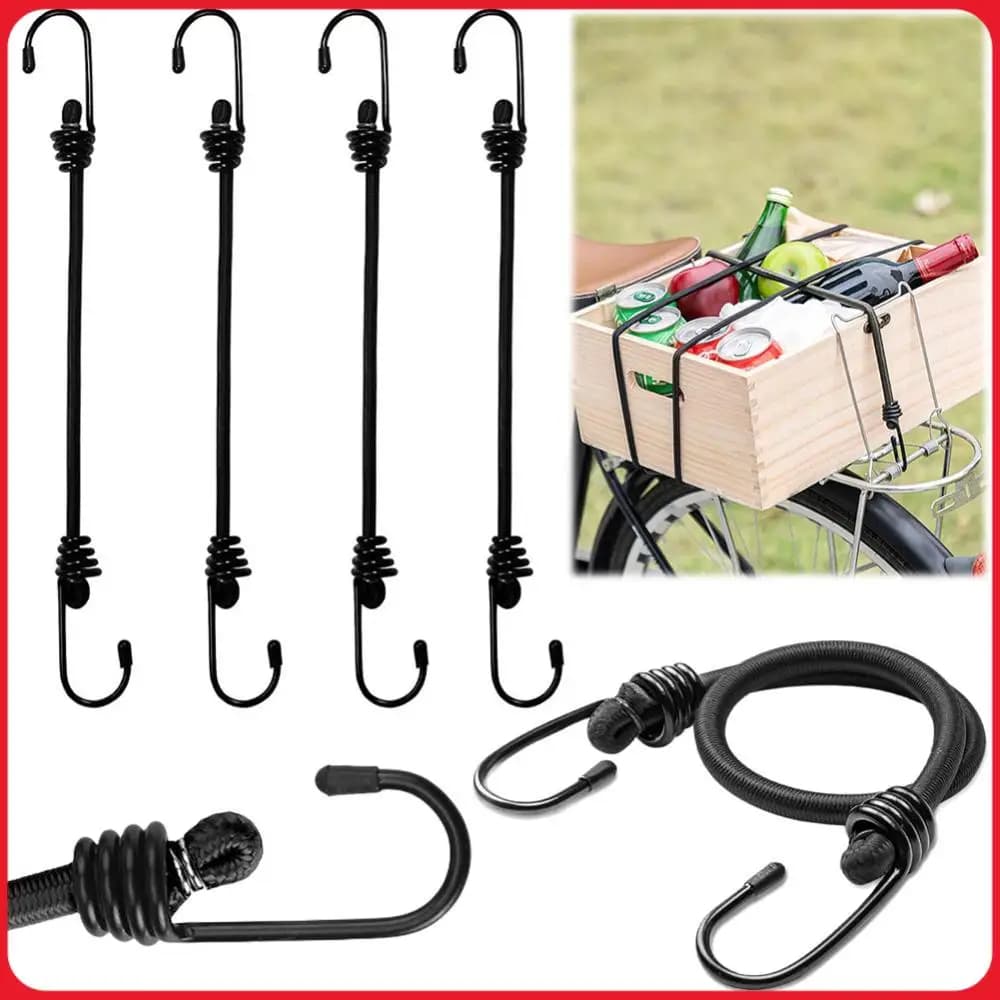 Cinghia di Fissaggio in Gomma con Ganci, Corda Elastica in Gomma Nera per Moto, Camion, Tende da Campeggio