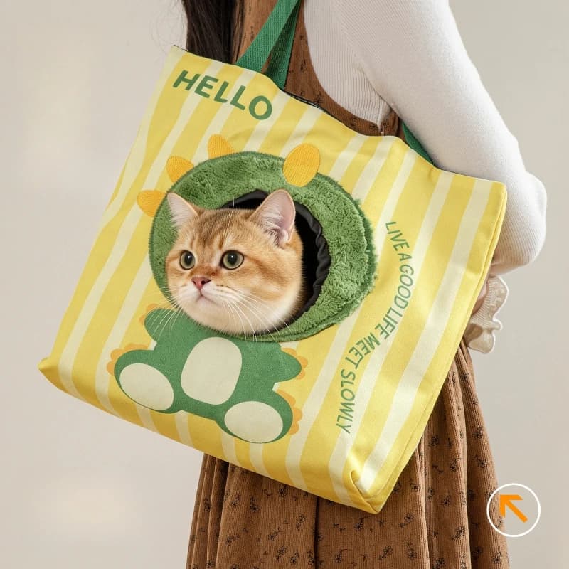 Cartoon Canvas Pet Carrier Bag – Portable Lightweight Cat Handbag for Small Pets, Ventilated Breathable, Free Shipping
