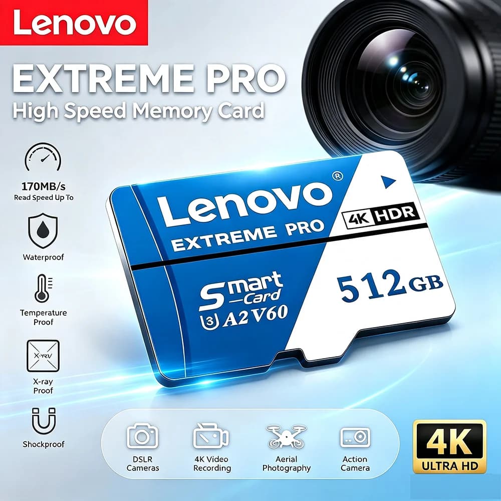 Lenovo High Speed Memory Card 128GB Cartao De Memoria 512GB Micro SD Card 256GB Class 10 TF Flash Card For Phone Tablet UAV NEW