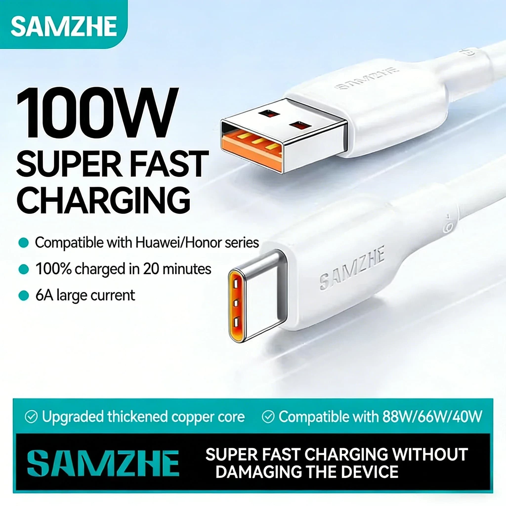 Cavo USB Type-C SAMZHE, cavo USB C per ricarica rapida per iPhone 15 14 13 12 11, Huawei P40 P30, Realme, Oppo, OnePlus, Power Bank