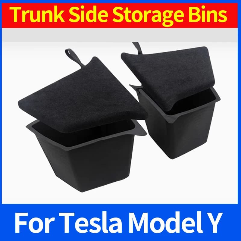 Contenitori portaoggetti laterali per bagagliaio per Tesla Model Y-Berlin/Austin 2022-2025 Scomparto portaoggetti per carico Secchio Scatola in TPE e coperchi per tappeti