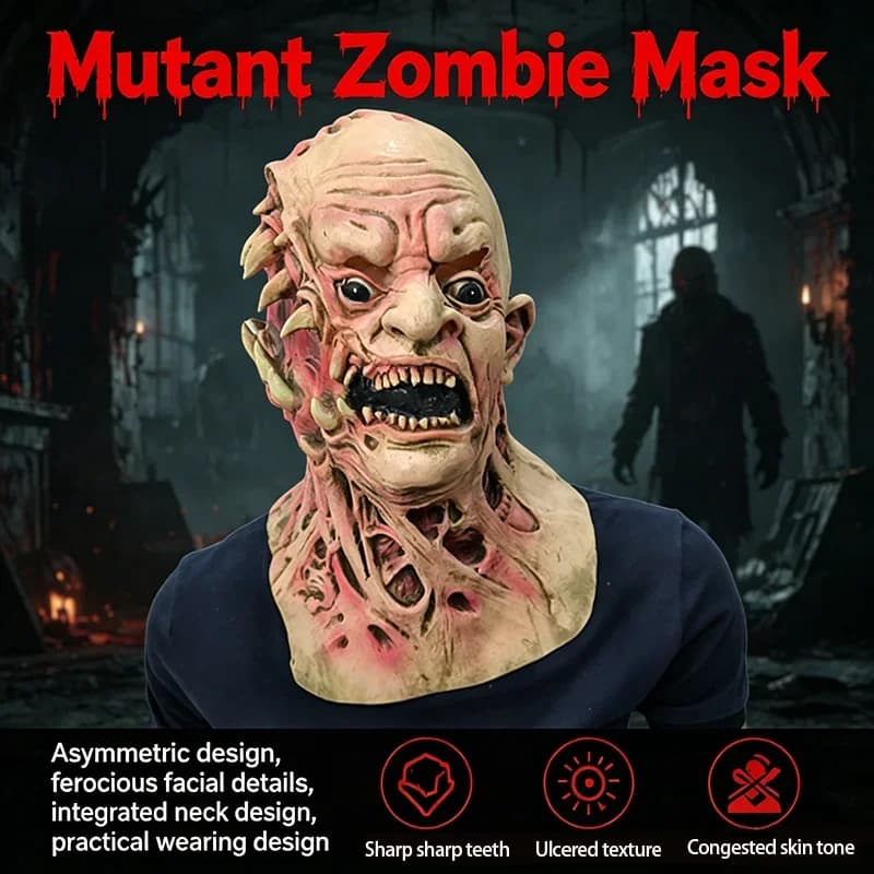 Maschera di Halloween Spaventosa da Zombie Mutante in Lattice, Maschera Horror Biohazard per Cosplay e Feste