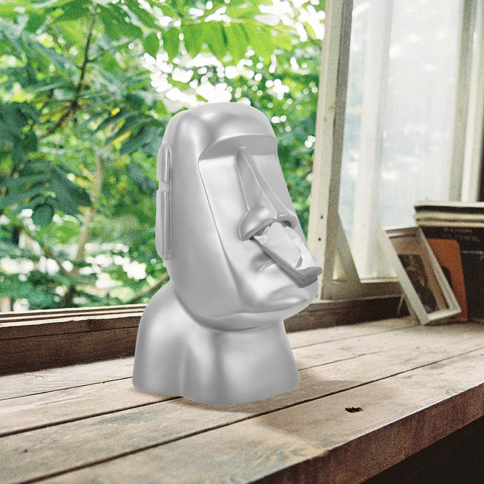 Supporto per cuffie a forma di statua Moai, organizer da scrivania in resina per occhiali, espositore da tavolo, decorazione per ufficio, idea regalo