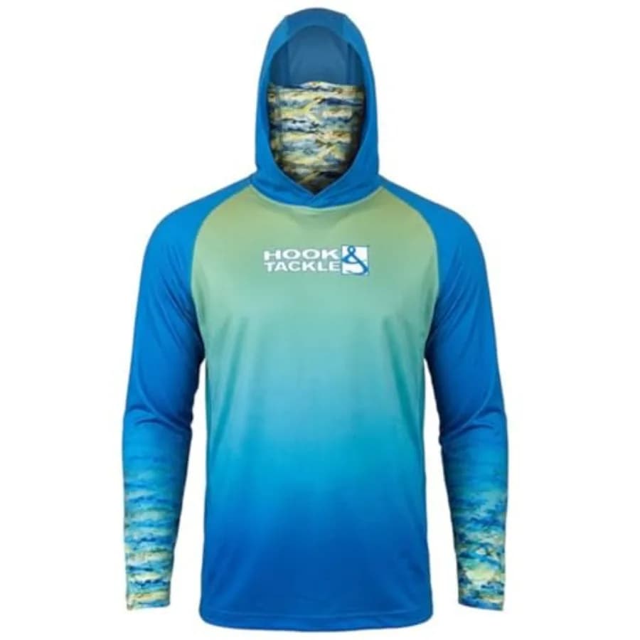 Felpa con cappuccio da pesca per uomo con protezione UV e stampa mimetica, misto poliestere-spandex, verde oliva, ad asciugatura rapida e traspirante