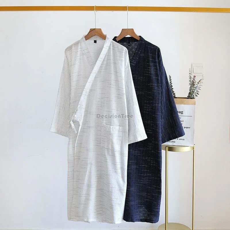 2025 new simple striped bathrobes in japanese style for men spring and autumn double layer bathrobes in pure cotton for home and pyjamas