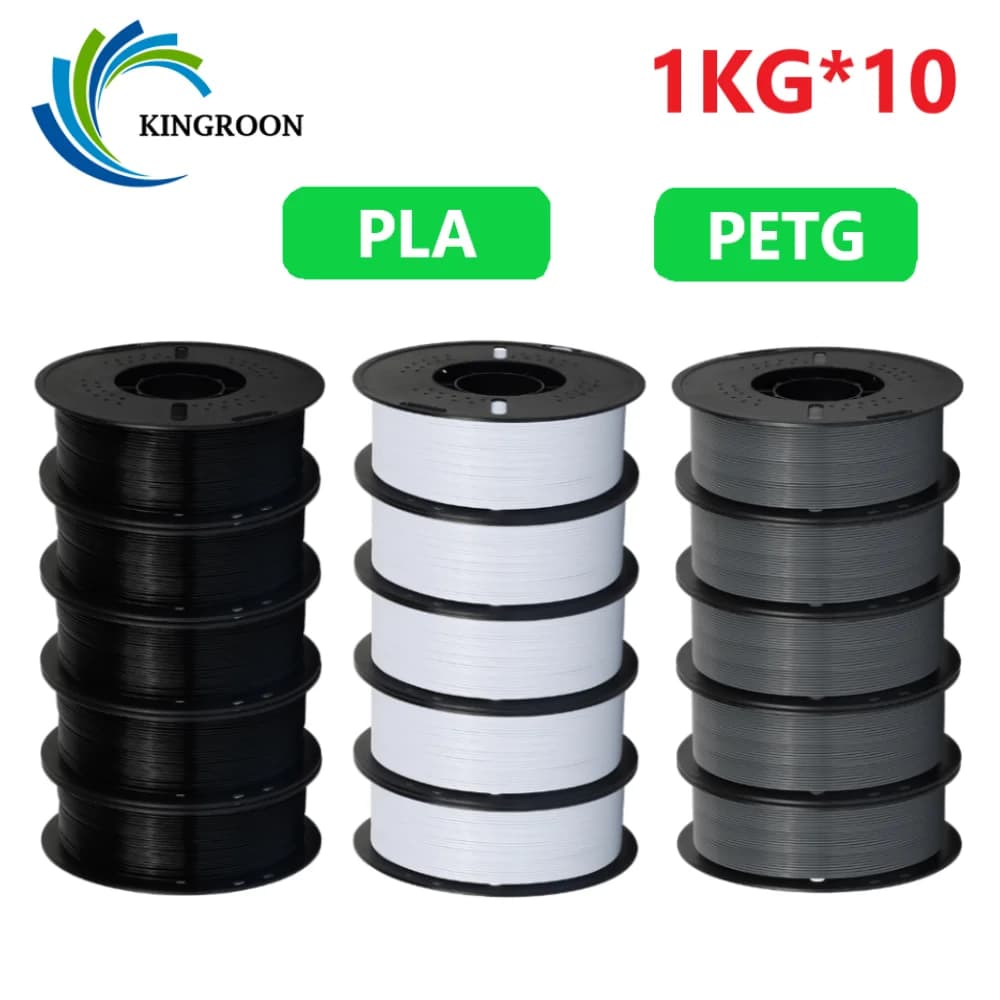 KINGROON Filament PLA/PETG 10KG 1.75mm Black White Grey for 3D Printer Without Bubbles 10 Rolls Wholesale