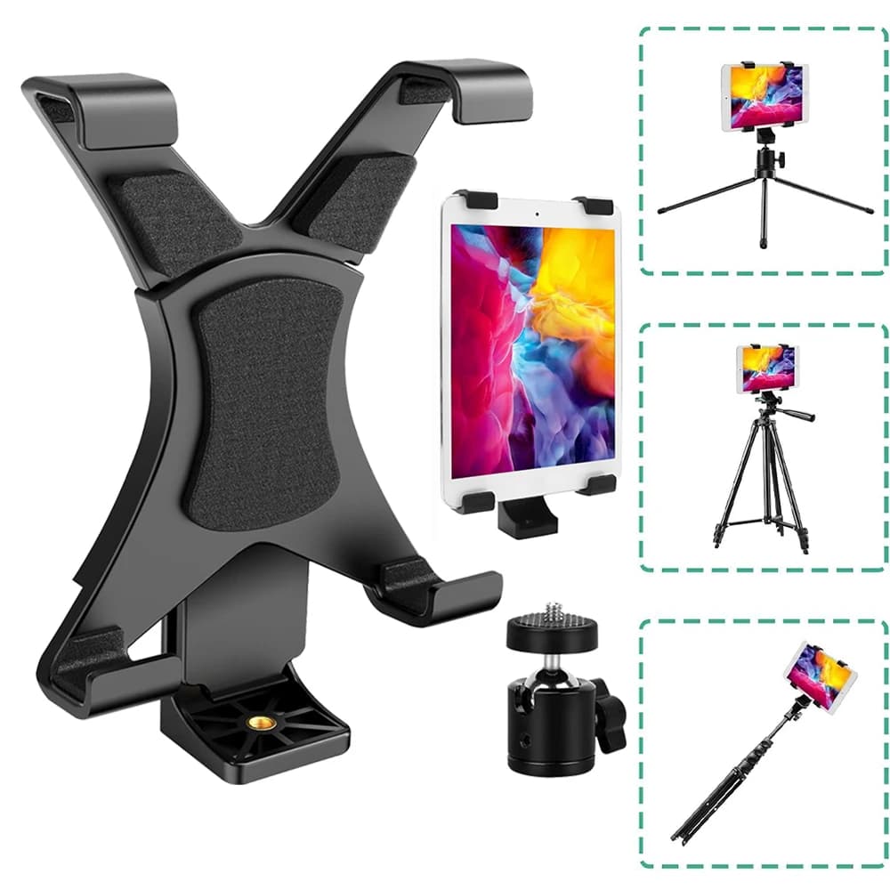Universal Tablet Stand Adapter with Vientiane Gimbal for Tripod/Single Leg Stand Compatible with iPad/Air/Mini and Most Tablets