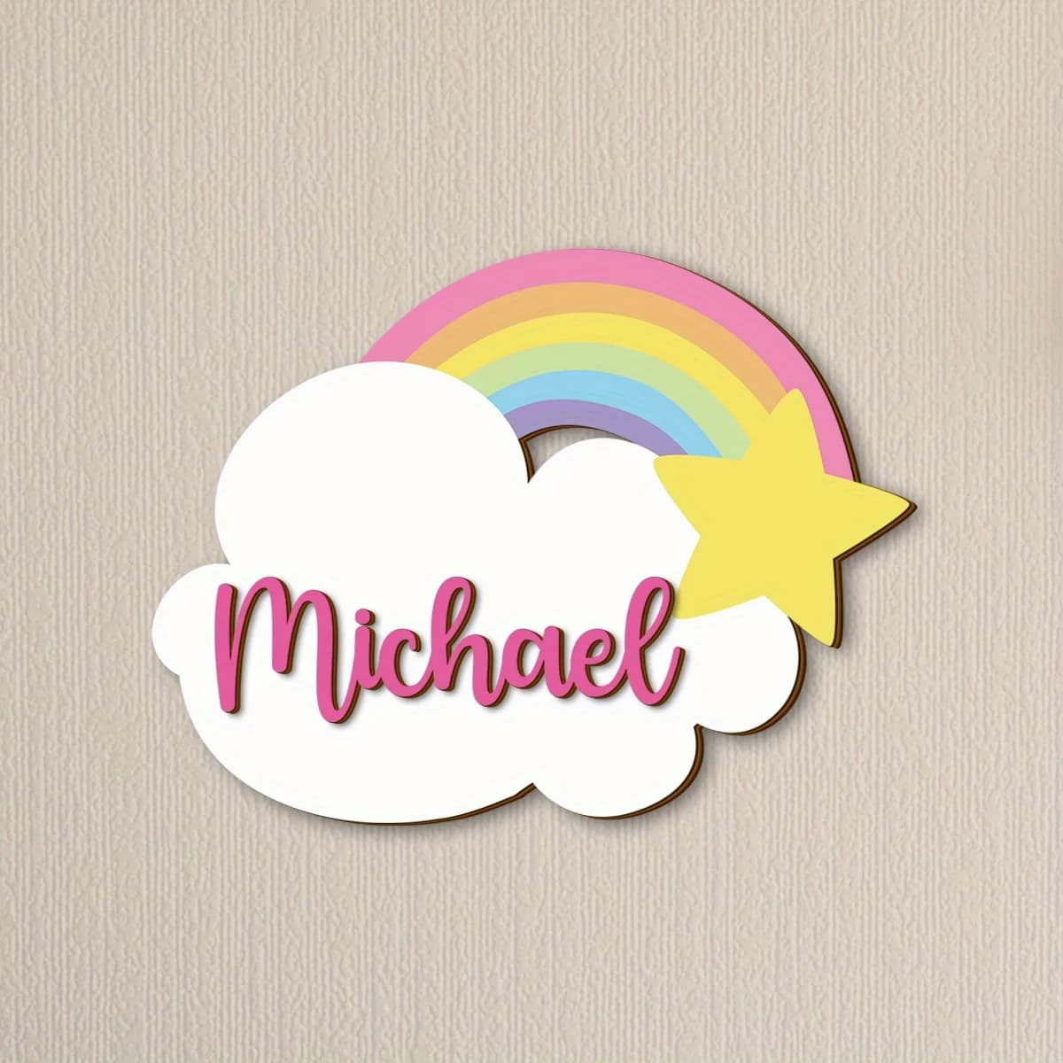 Insegna in Legno Arcobaleno Personalizzata con Design a Due Strati, con Motivi di Nuvole Delicate e Arcobaleno, Ideale per Decorazioni