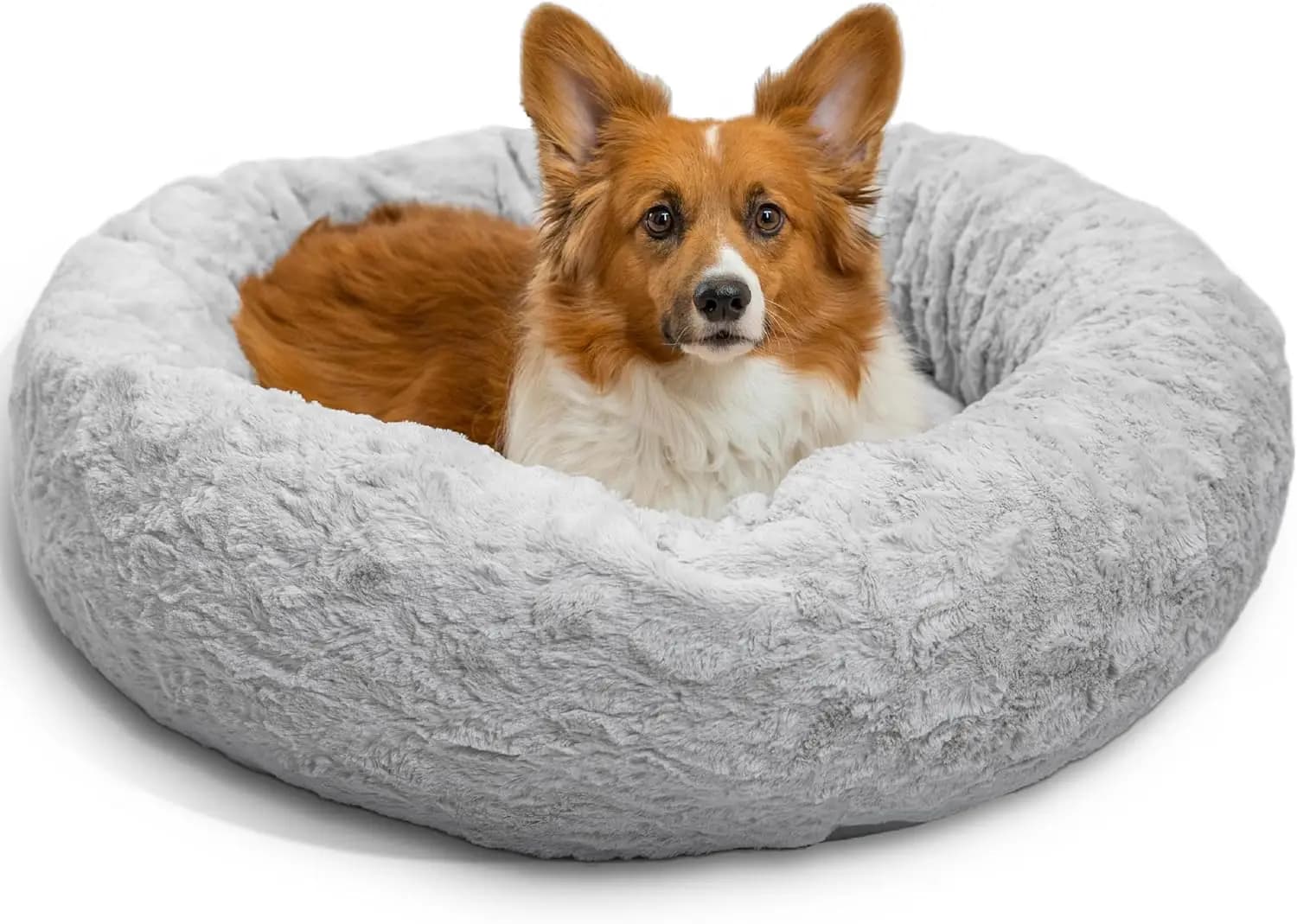 Cuccia Calming Donut per cani, lavabile, in peluche, per razze di taglia media fino a 20 kg, grigia, taglia media (76 x 76 cm)
