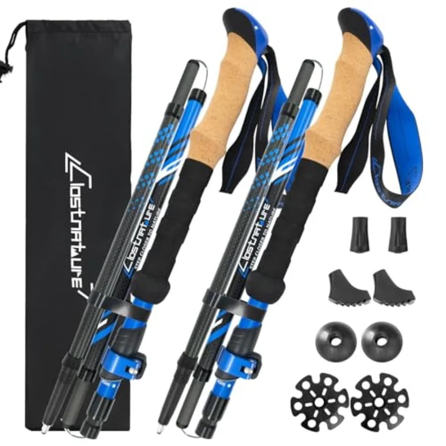 Collapsible Trekking Poles for Hiking Carbon Fiber Folding Hiking Poles, Telescopic Lightweight Trekking Sticks for Women, Men,