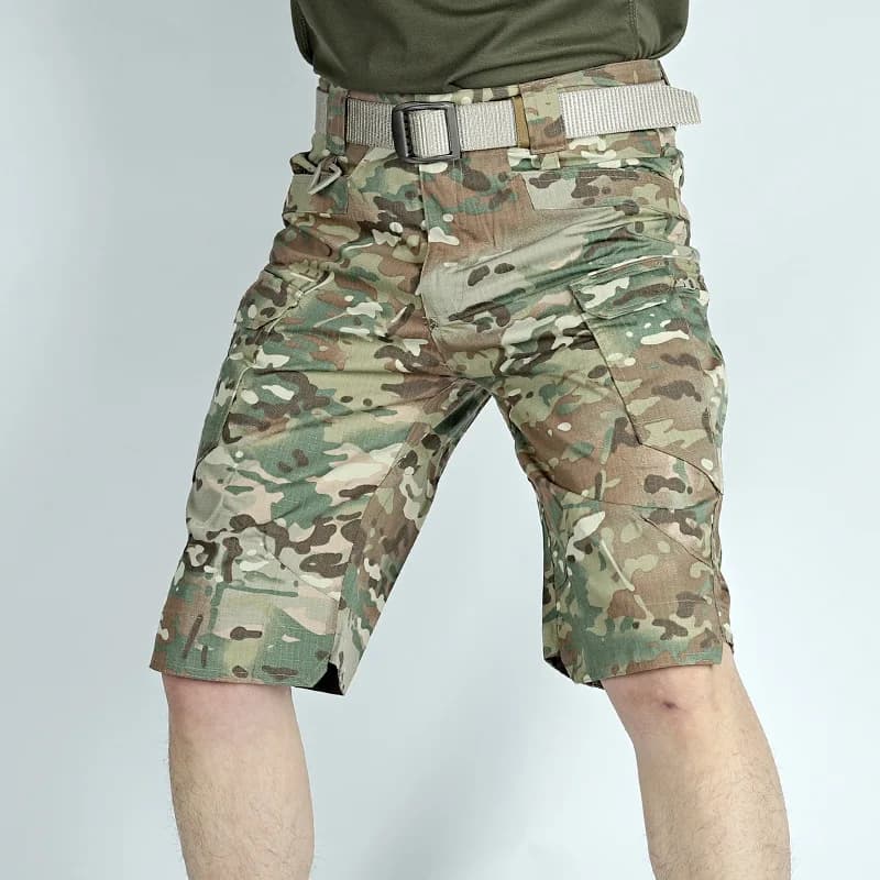 Durable Multi-Pocket Tactical Cargo Shorts Multicam Camo Outdoor Summer Work Casual Half Pants 【no belt】