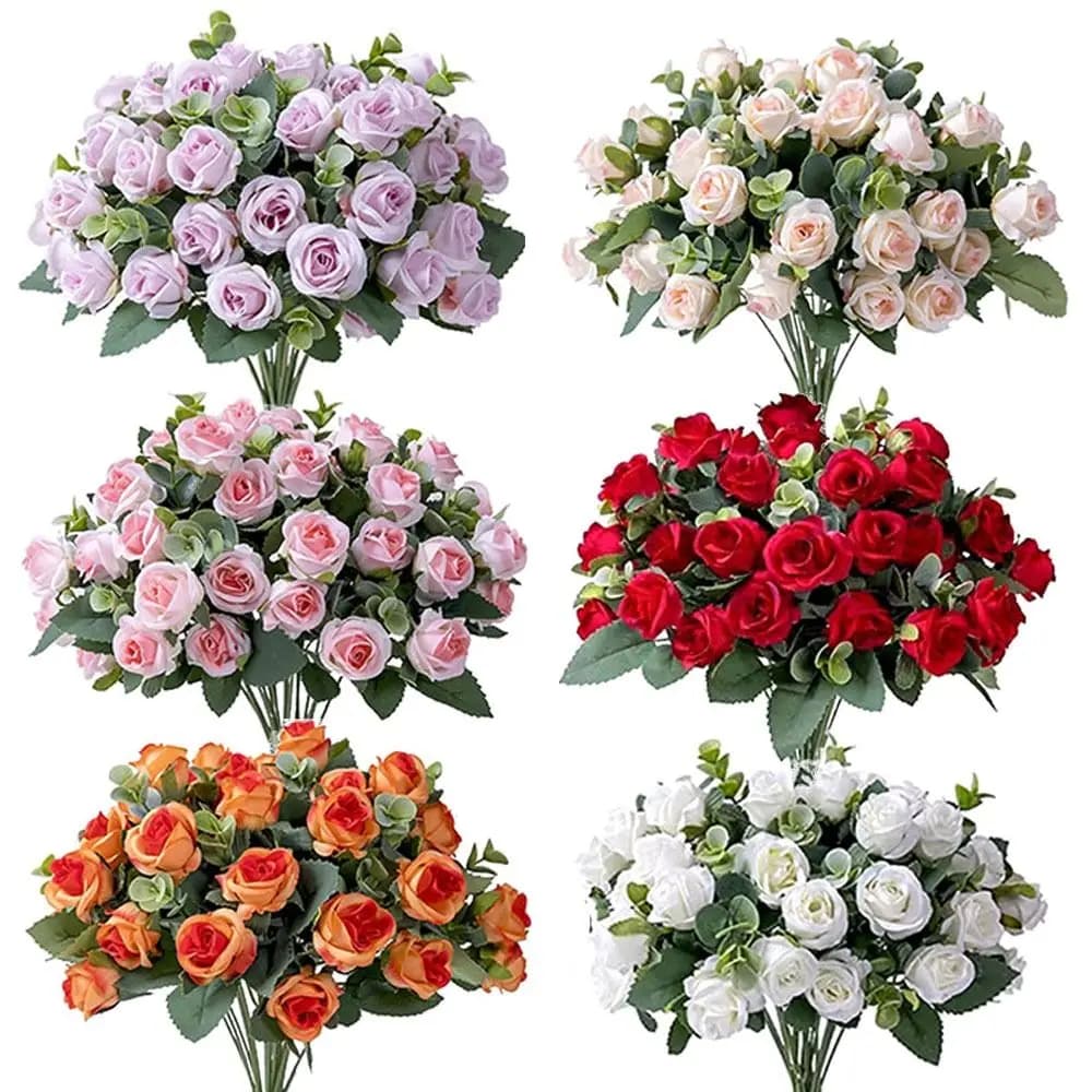Wedding Ornament Party Supplies Lifelike Flowers Floral Arrangement Artificial Eucalyptus Rose Simulation Plants Leaves
